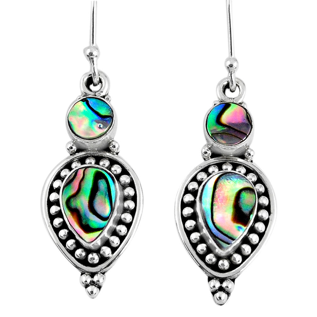 6.54cts natural green abalone paua seashell 925 silver dangle earrings r59829