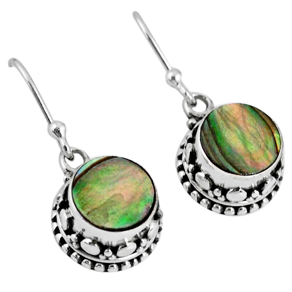 4.42cts natural green abalone paua seashell 925 silver dangle earrings r60141