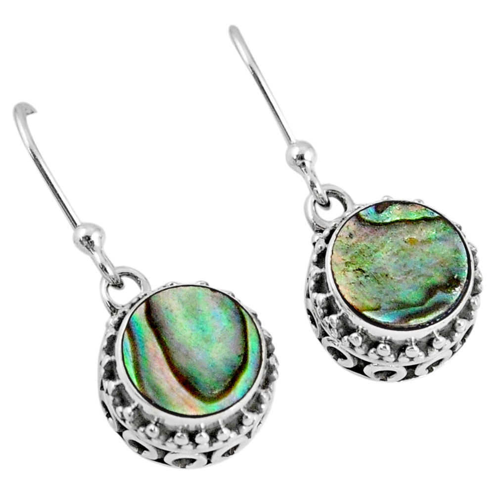 4.49cts natural green abalone paua seashell 925 silver dangle earrings r60147