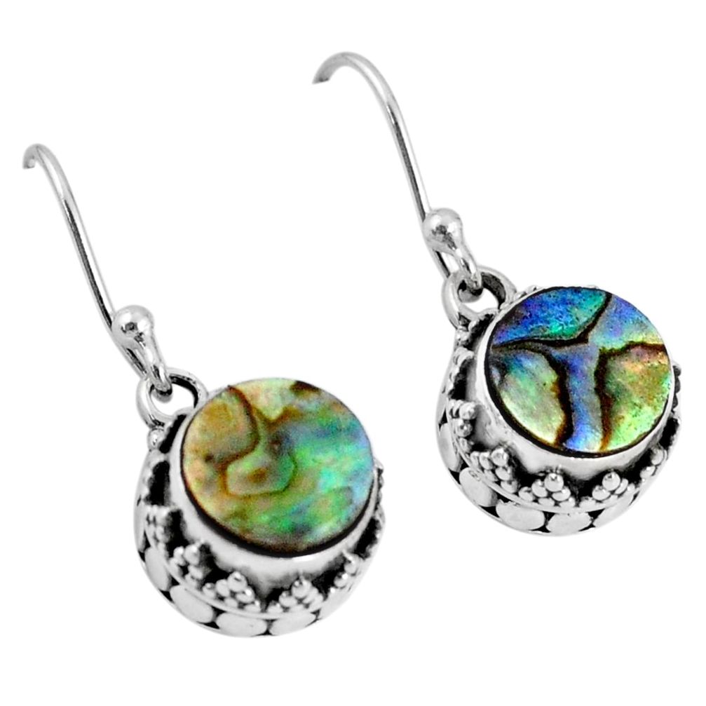 4.94cts natural green abalone paua seashell 925 silver dangle earrings r60153