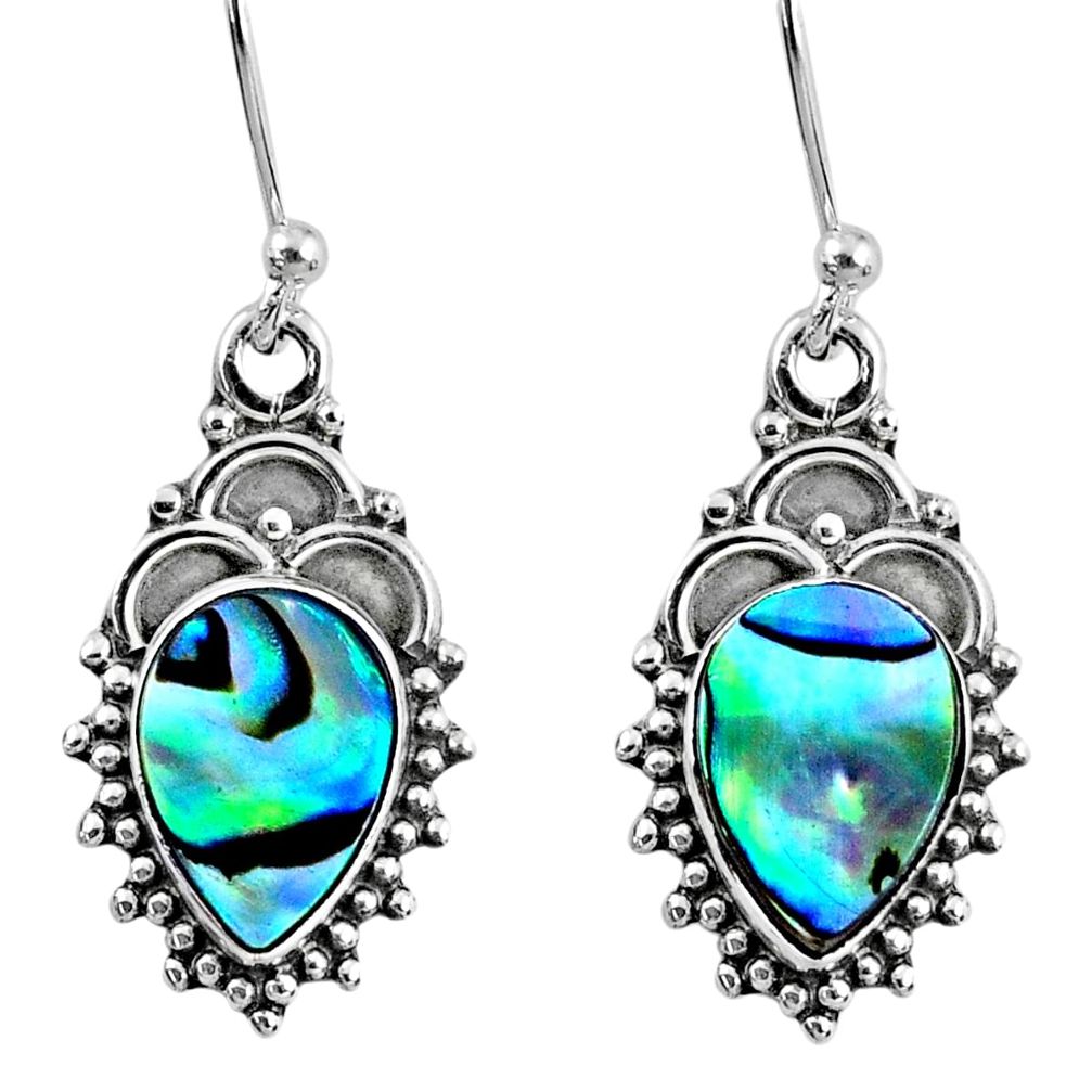 4.08cts natural green abalone paua seashell 925 silver dangle earrings r60446