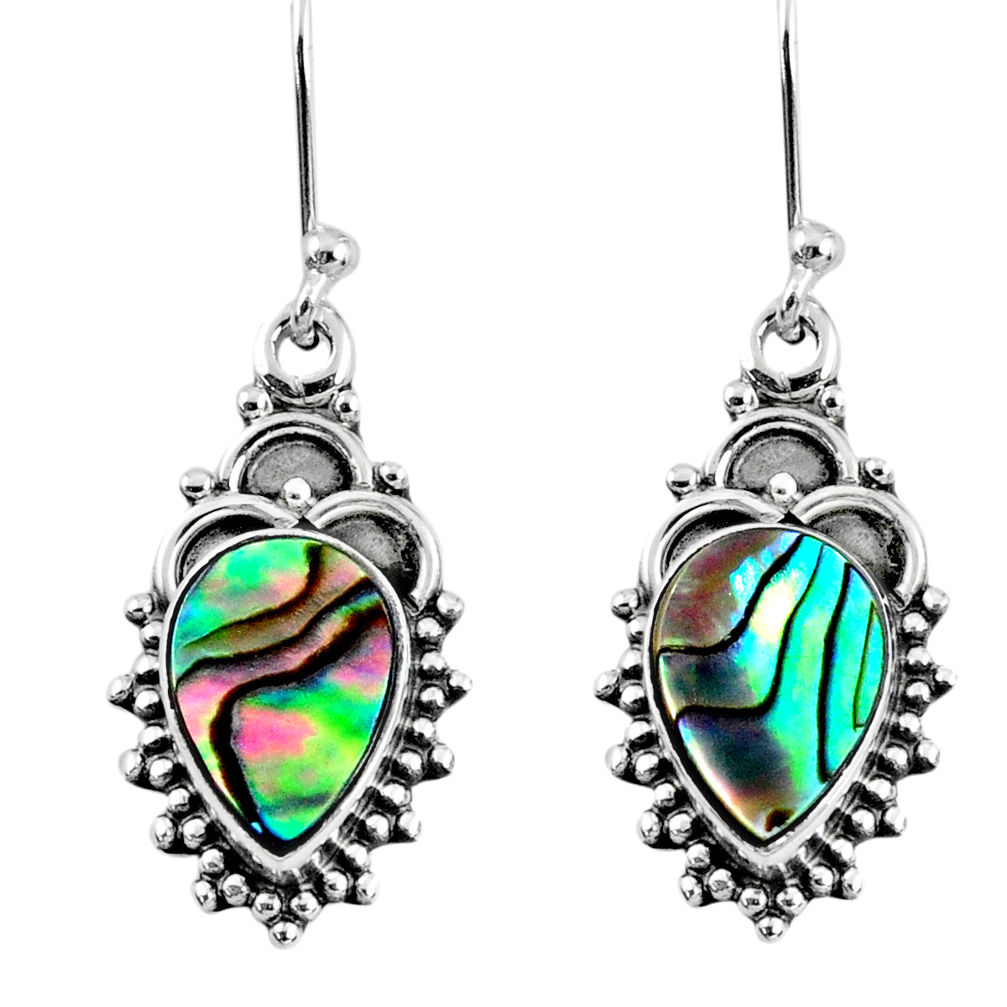 4.08cts natural green abalone paua seashell 925 silver dangle earrings r60447