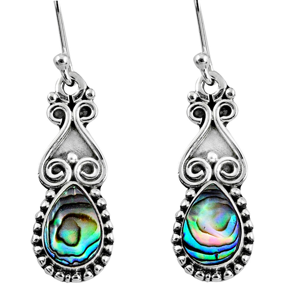 5.11cts natural green abalone paua seashell 925 silver dangle earrings r60466