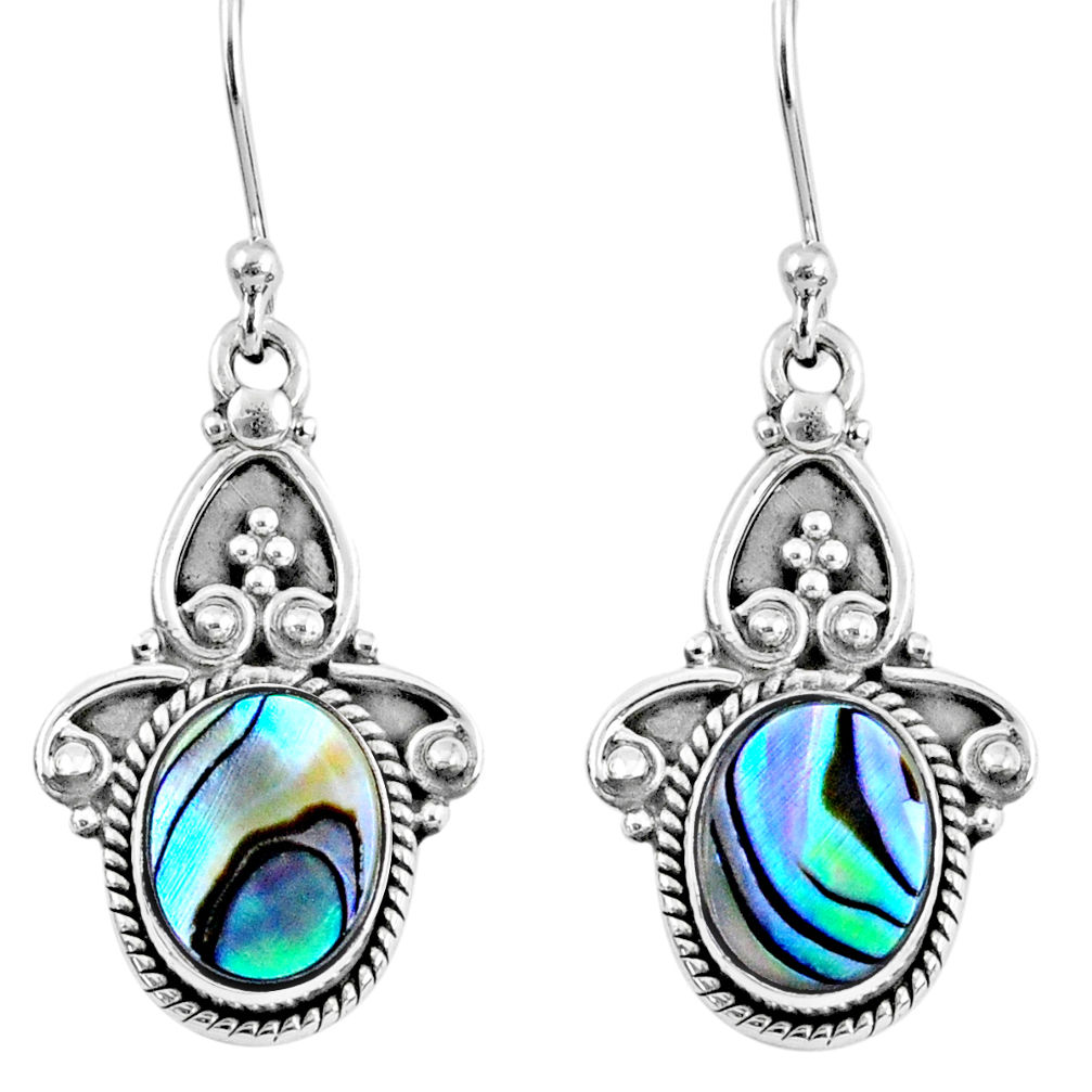 4.93cts natural green abalone paua seashell 925 silver dangle earrings r60487