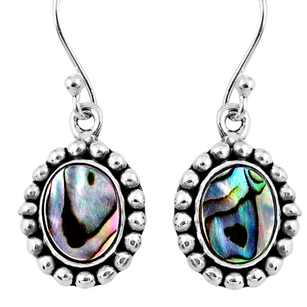 4.69cts natural green abalone paua seashell 925 silver dangle earrings r60488