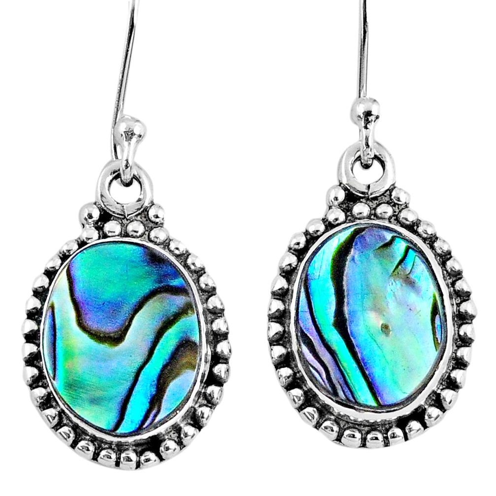 6.39cts natural green abalone paua seashell 925 silver dangle earrings r60586