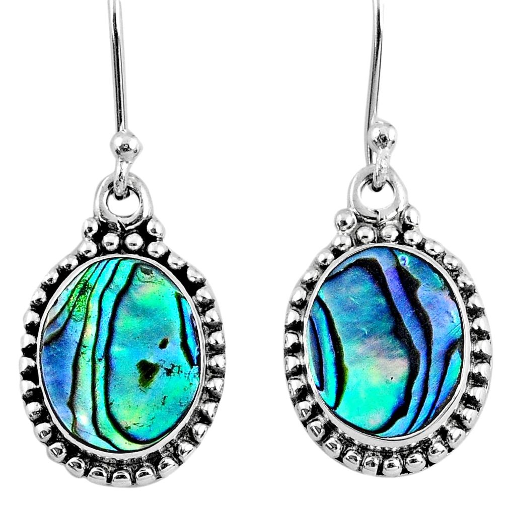 5.54cts natural green abalone paua seashell 925 silver dangle earrings r60588