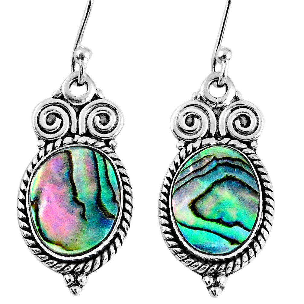 6.36cts natural green abalone paua seashell 925 silver dangle earrings r60625