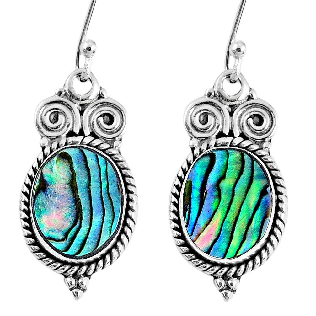 6.36cts natural green abalone paua seashell 925 silver dangle earrings r60626