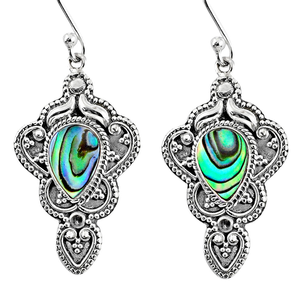 4.55cts natural green abalone paua seashell 925 silver dangle earrings r60981