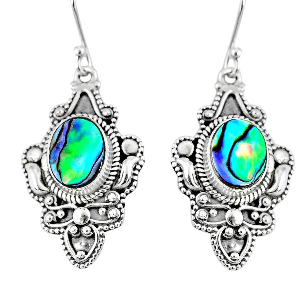 4.82cts natural green abalone paua seashell 925 silver dangle earrings r60983