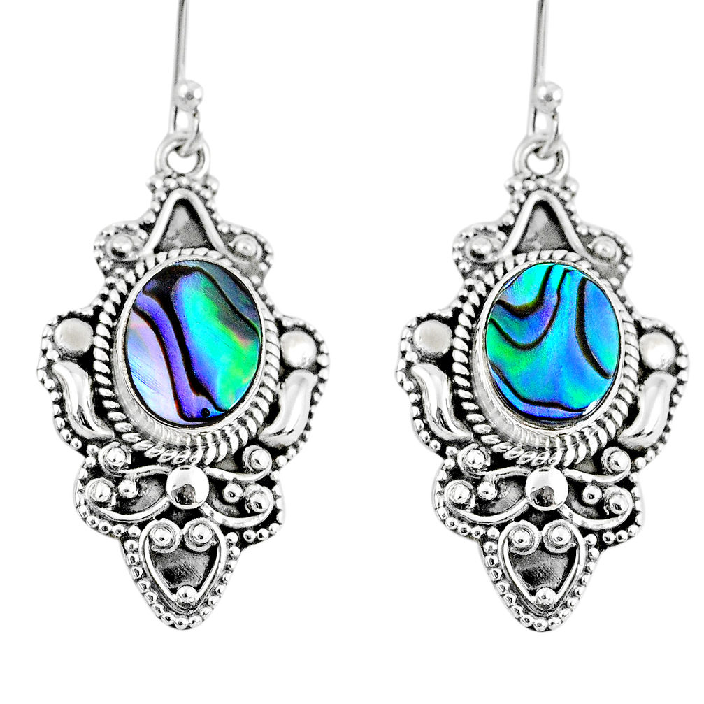 4.83cts natural green abalone paua seashell 925 silver dangle earrings r60985