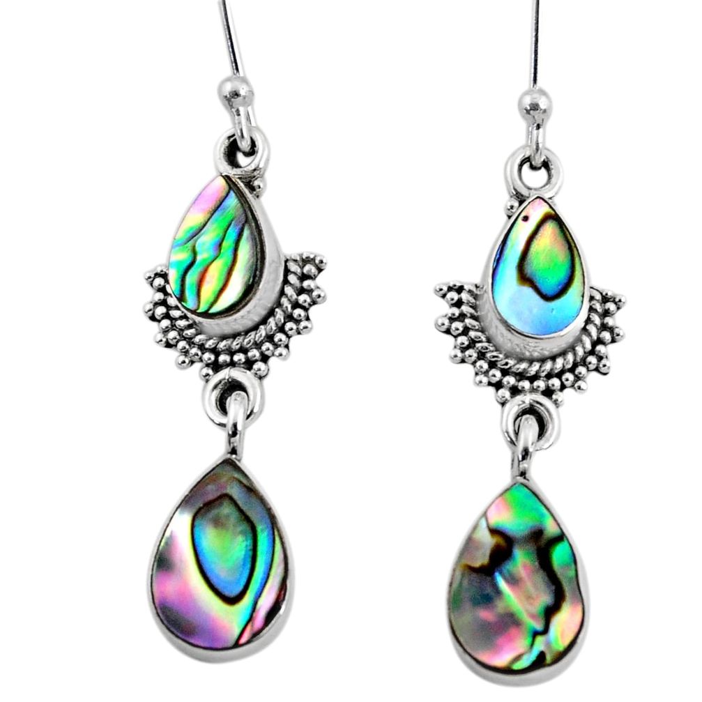 5.84cts natural green abalone paua seashell 925 silver dangle earrings r64121