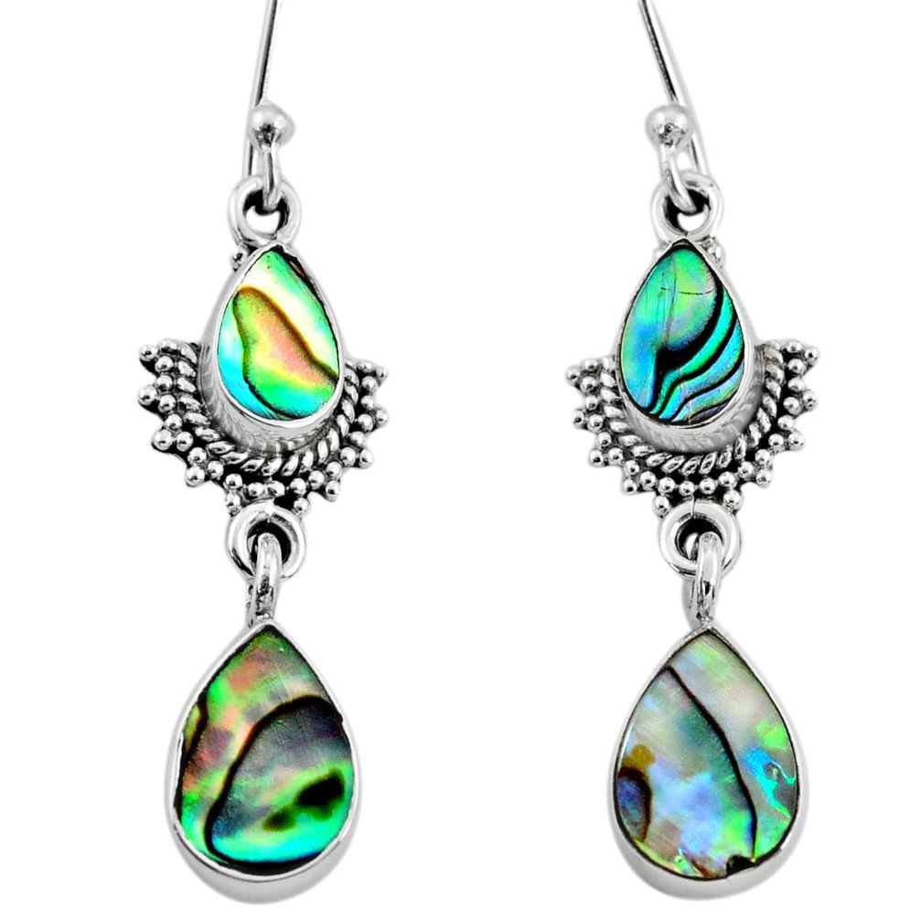 5.46cts natural green abalone paua seashell 925 silver dangle earrings r64122