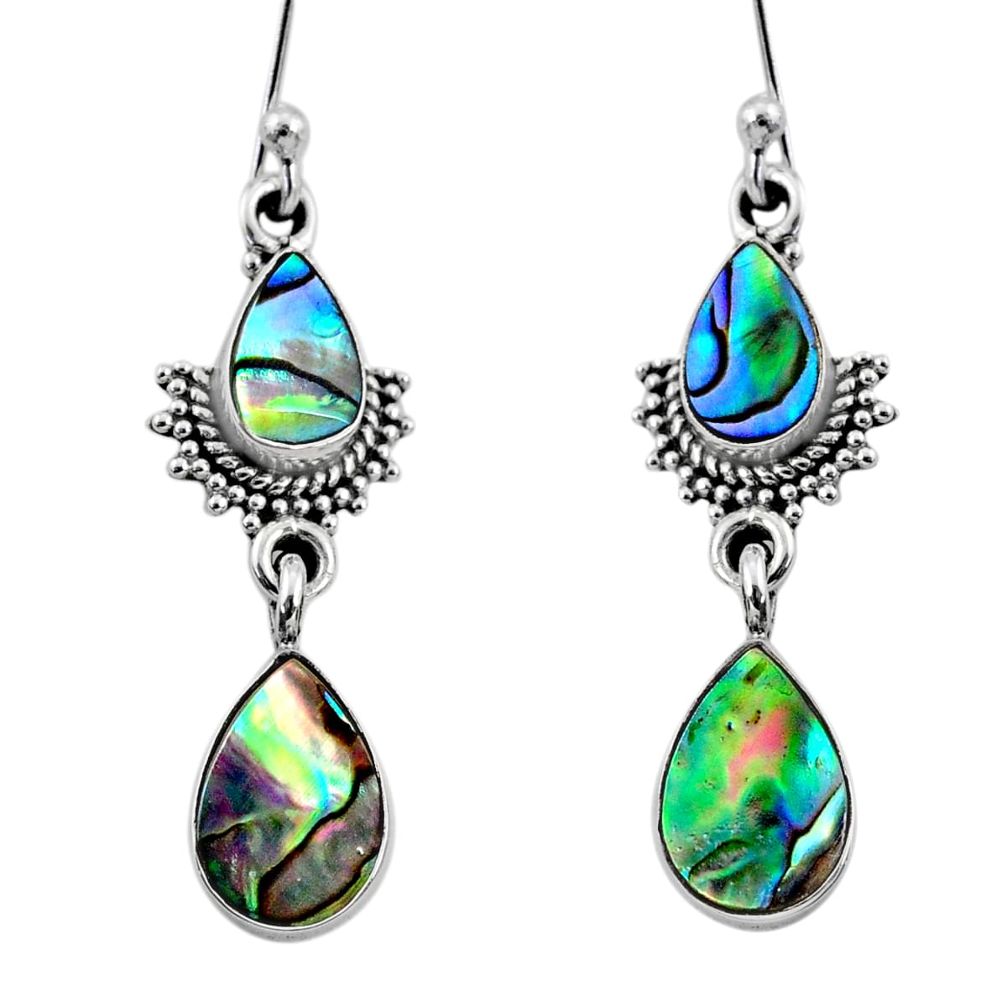 5.84cts natural green abalone paua seashell 925 silver dangle earrings r64125