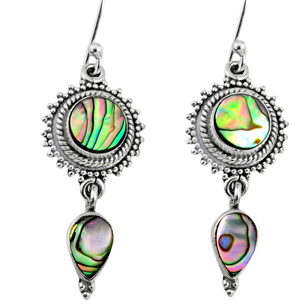 7.59cts natural green abalone paua seashell 925 silver dangle earrings r64142