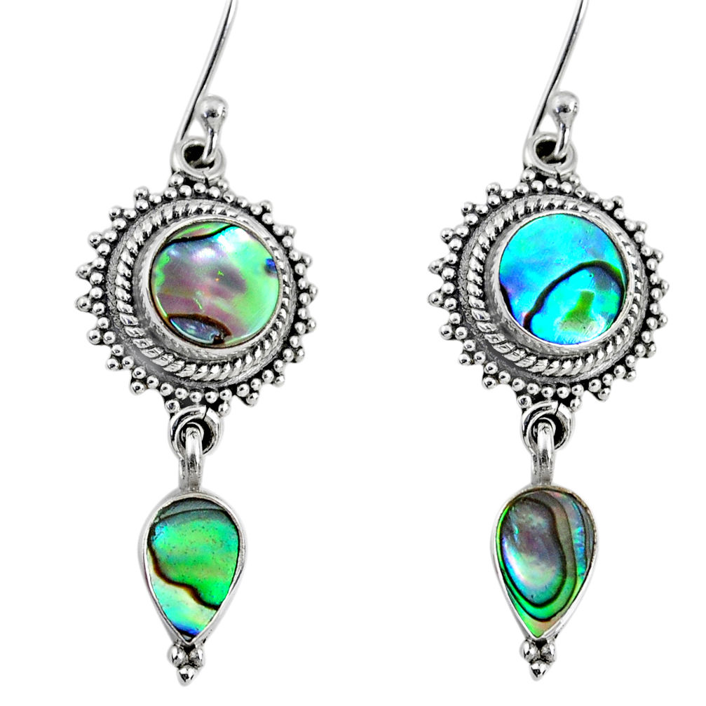 7.59cts natural green abalone paua seashell 925 silver dangle earrings r64143