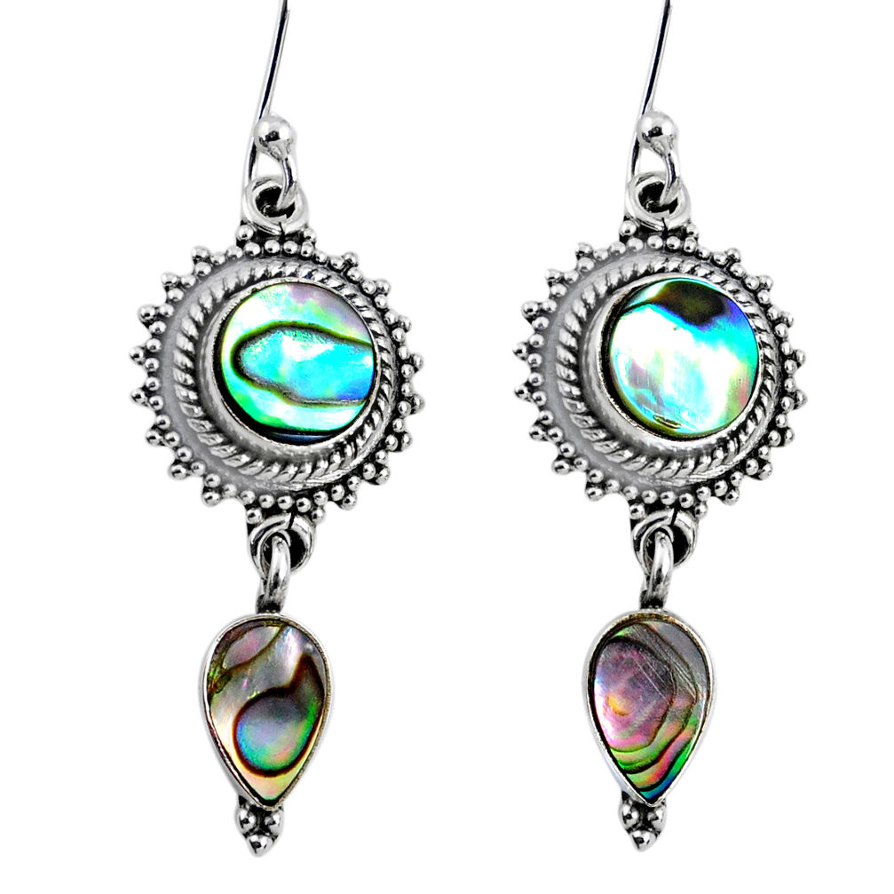 7.89cts natural green abalone paua seashell 925 silver dangle earrings r64145