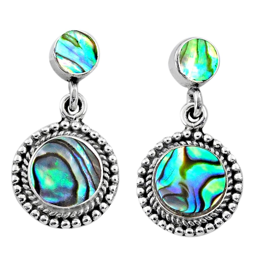 6.82cts natural green abalone paua seashell 925 silver dangle earrings r64163