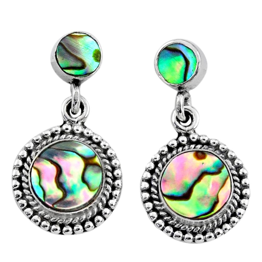 6.82cts natural green abalone paua seashell 925 silver dangle earrings r64166