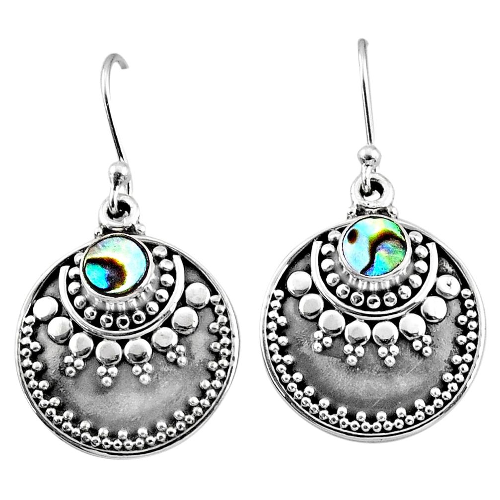 1.85cts natural green abalone paua seashell 925 silver dangle earrings r65126