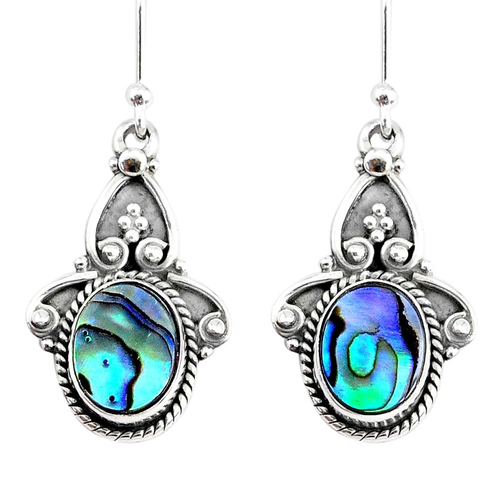 5.54cts natural green abalone paua seashell 925 silver dangle earrings r74831