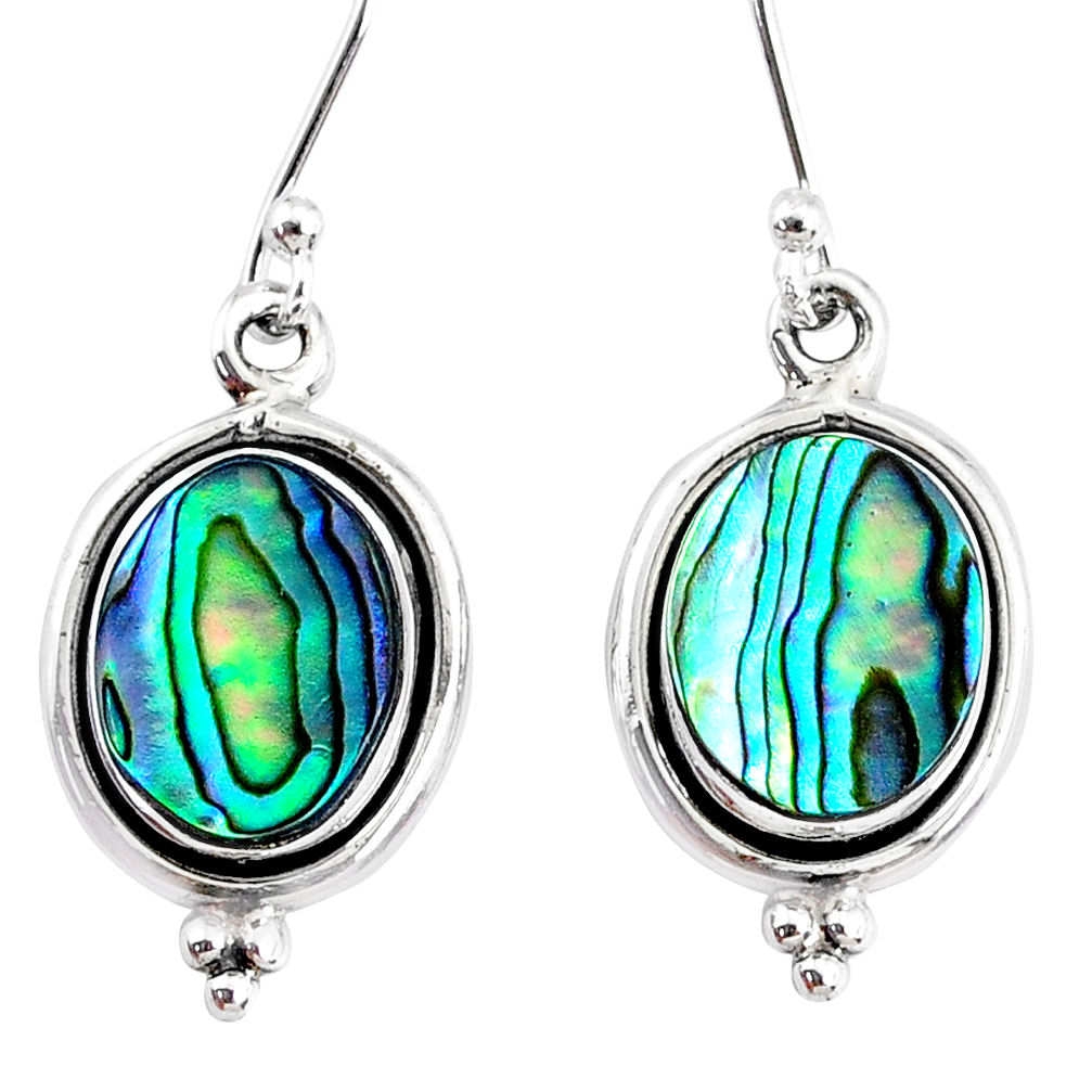 6.45cts natural green abalone paua seashell 925 silver dangle earrings r74891