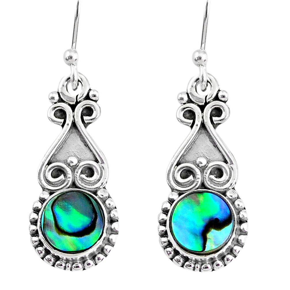 4.84cts natural green abalone paua seashell 925 silver dangle earrings r74965