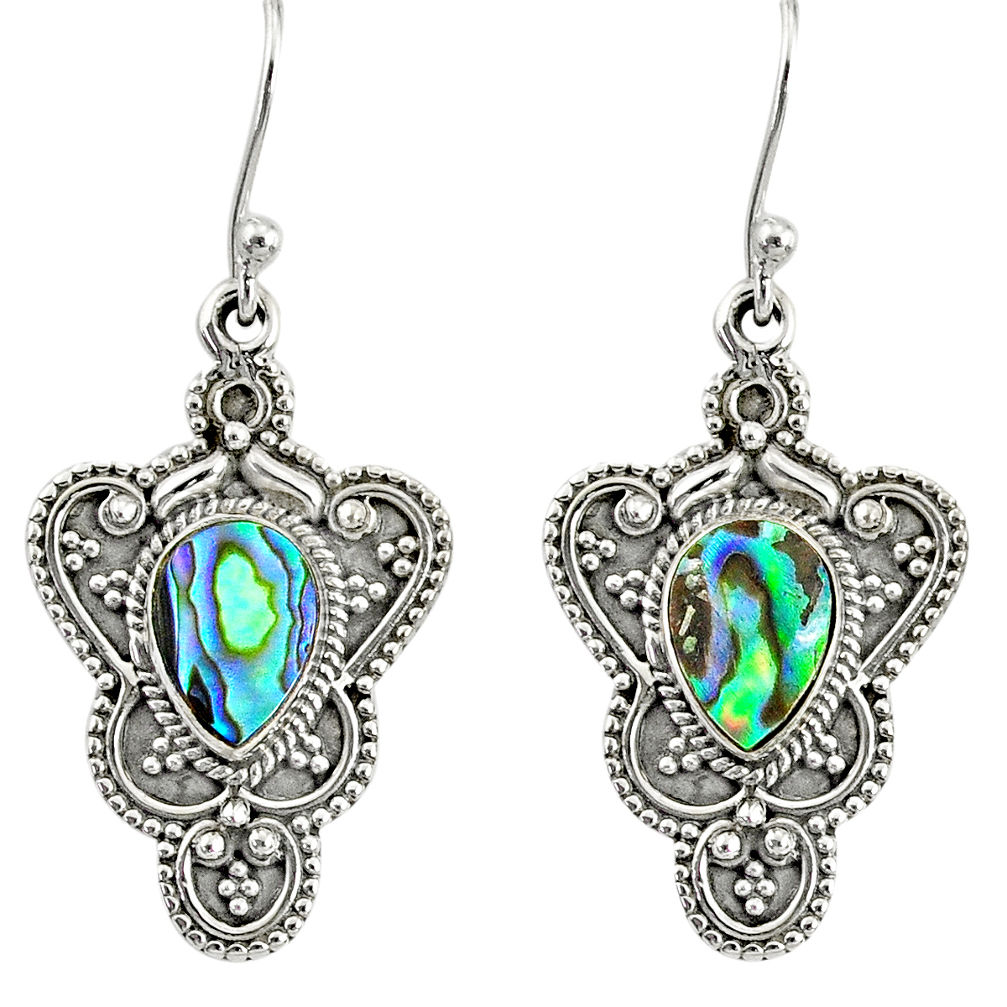 4.55cts natural green abalone paua seashell 925 silver dangle earrings r76557