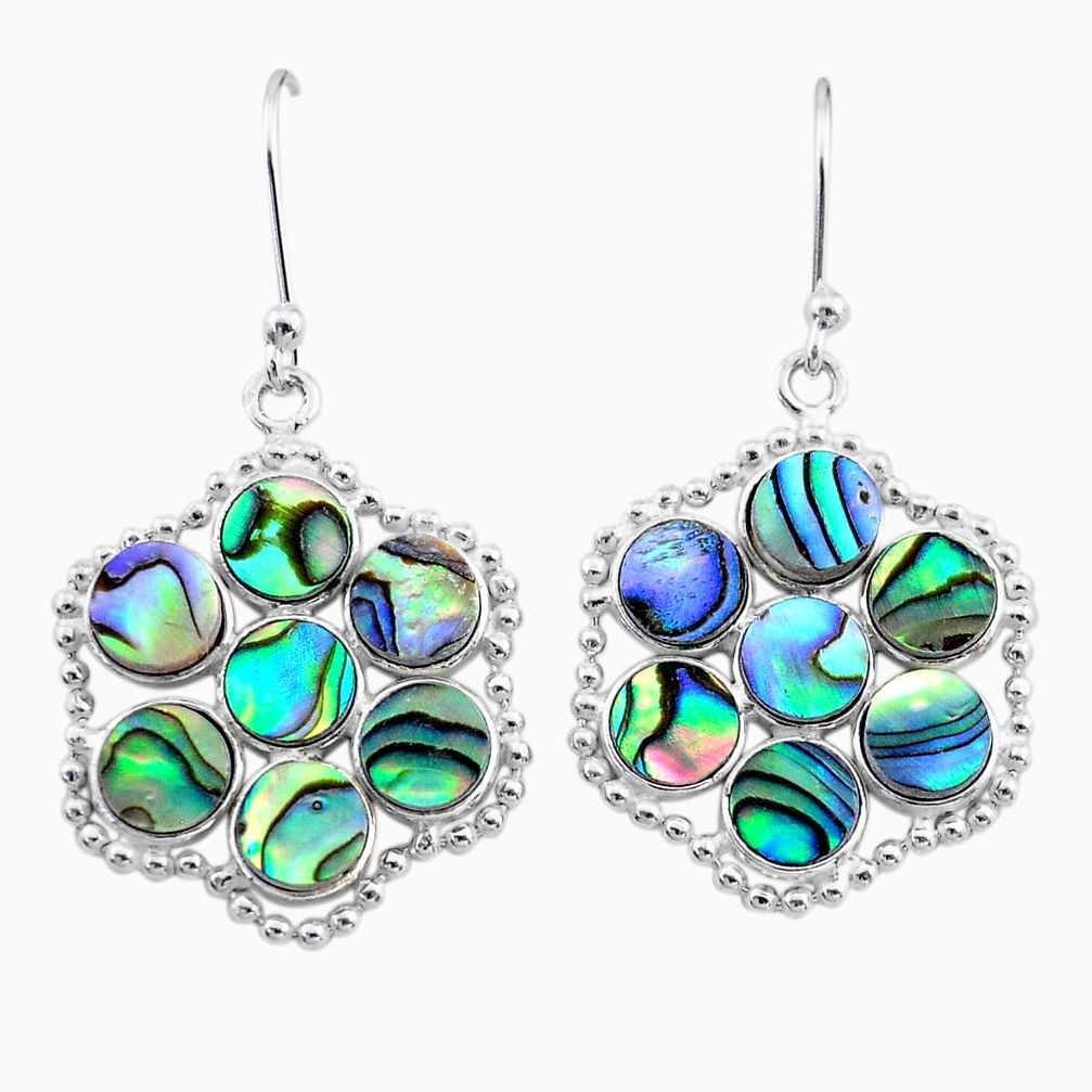 10.65cts natural green abalone paua seashell 925 silver dangle earrings t12453