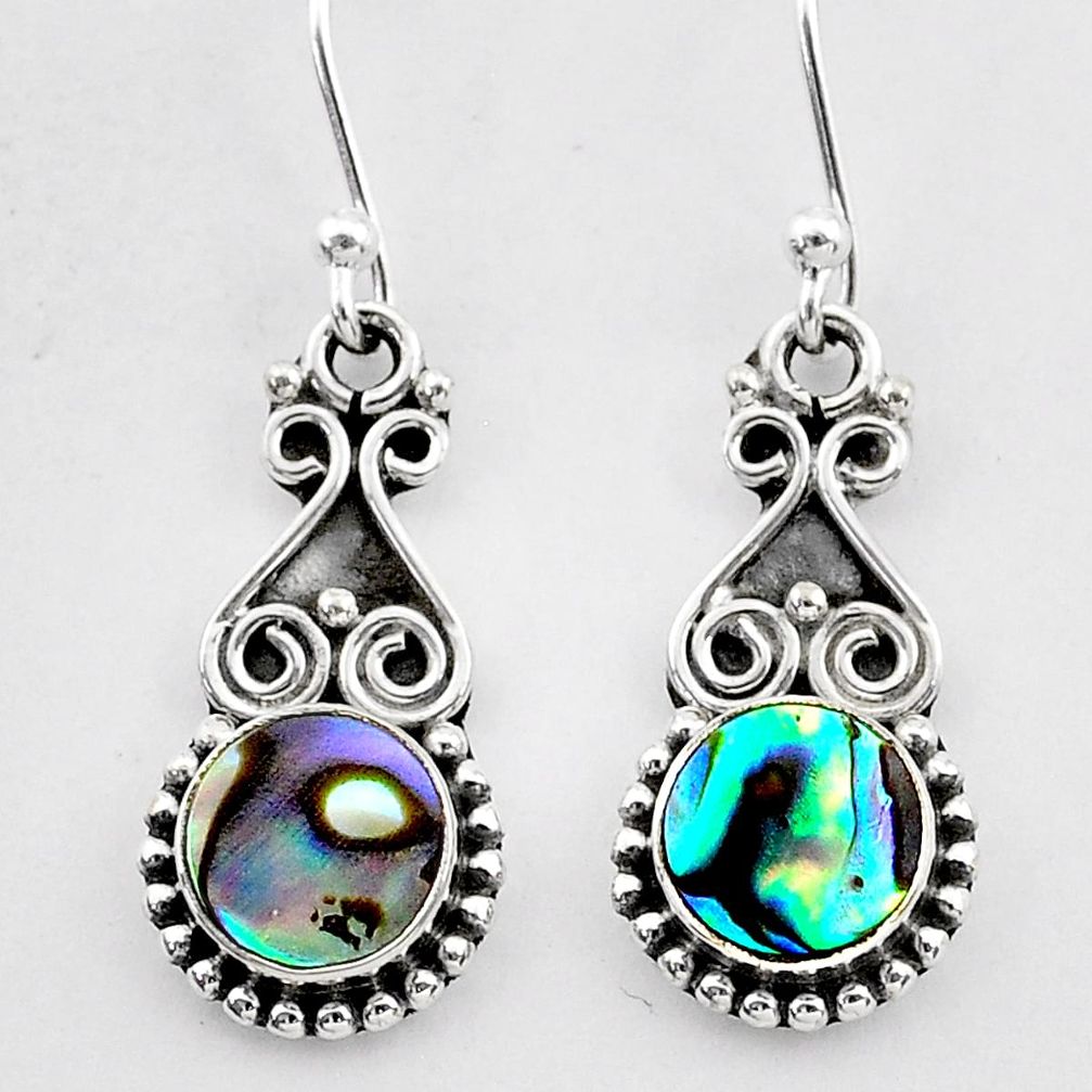 2.28cts natural green abalone paua seashell 925 silver dangle earrings t26943