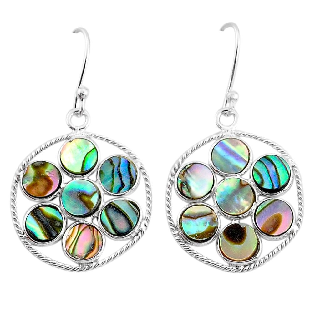 5.92cts natural green abalone paua seashell 925 silver dangle earrings t4607