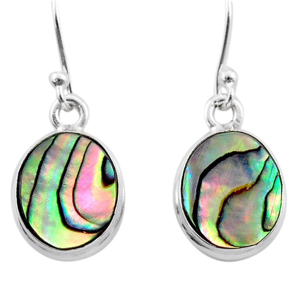 7.24cts natural green abalone paua seashell 925 silver dangle earrings t47261