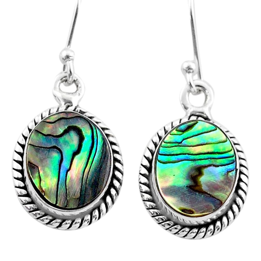 7.22cts natural green abalone paua seashell 925 silver dangle earrings t47262