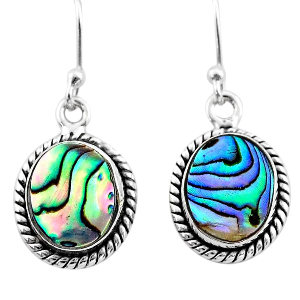 7.62cts natural green abalone paua seashell 925 silver dangle earrings t47264