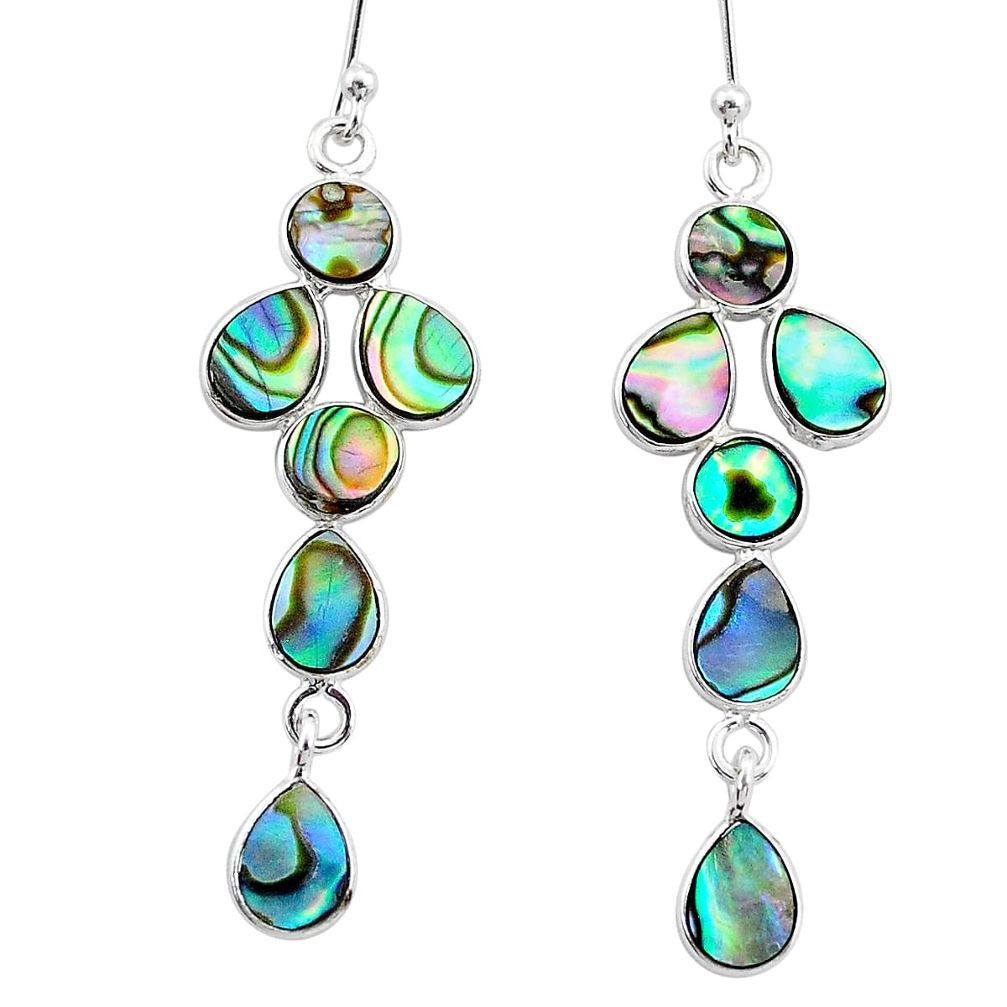 8.70cts natural green abalone paua seashell 925 silver dangle earrings t4772