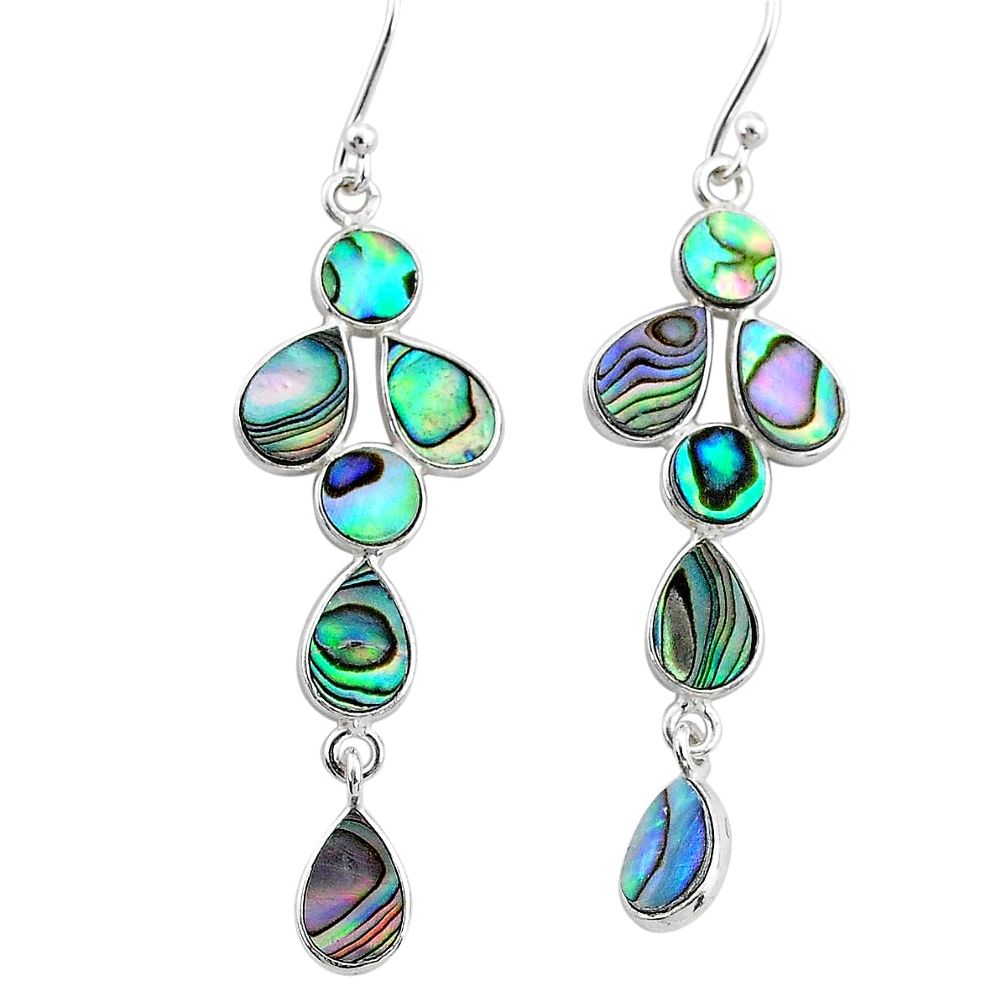 9.57cts natural green abalone paua seashell 925 silver dangle earrings t4773