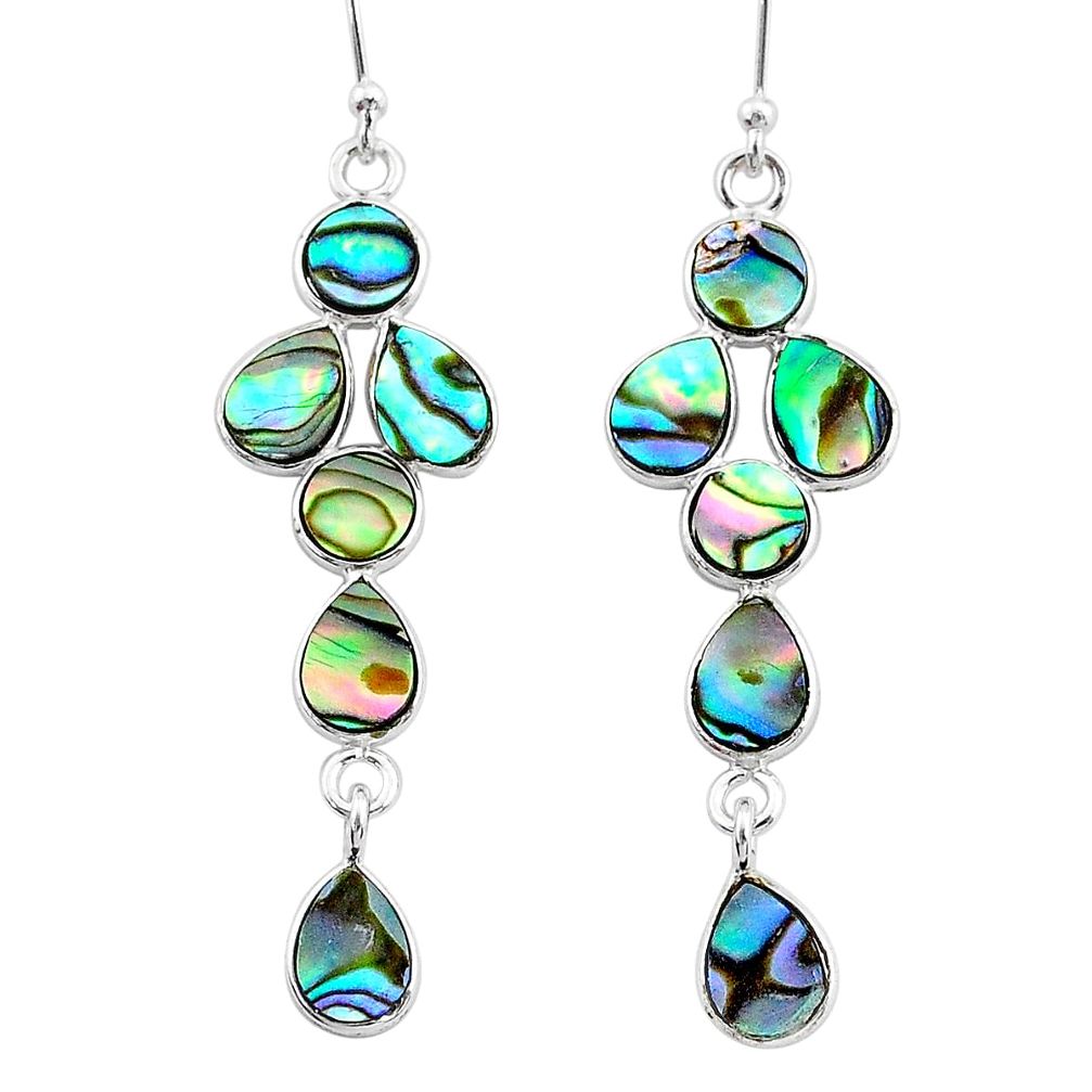 8.15cts natural green abalone paua seashell 925 silver dangle earrings t4775