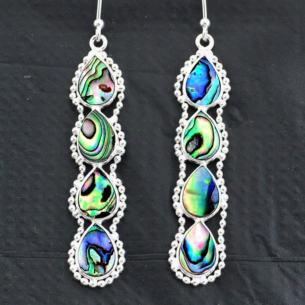 9.82cts natural green abalone paua seashell 925 silver dangle earrings t4826