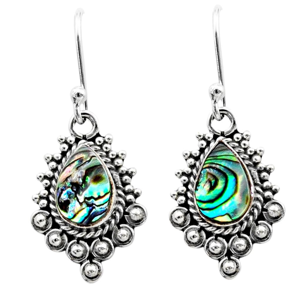 4.08cts natural green abalone paua seashell 925 silver dangle earrings t76705