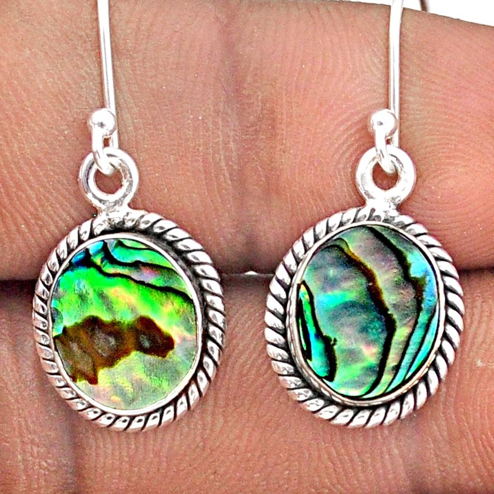 6.85cts natural green abalone paua seashell 925 silver dangle earrings t92696