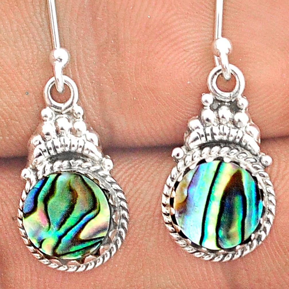 4.28cts natural green abalone paua seashell 925 silver dangle earrings u25402
