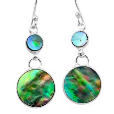 8.03cts natural green abalone paua seashell 925 silver dangle earrings u2847