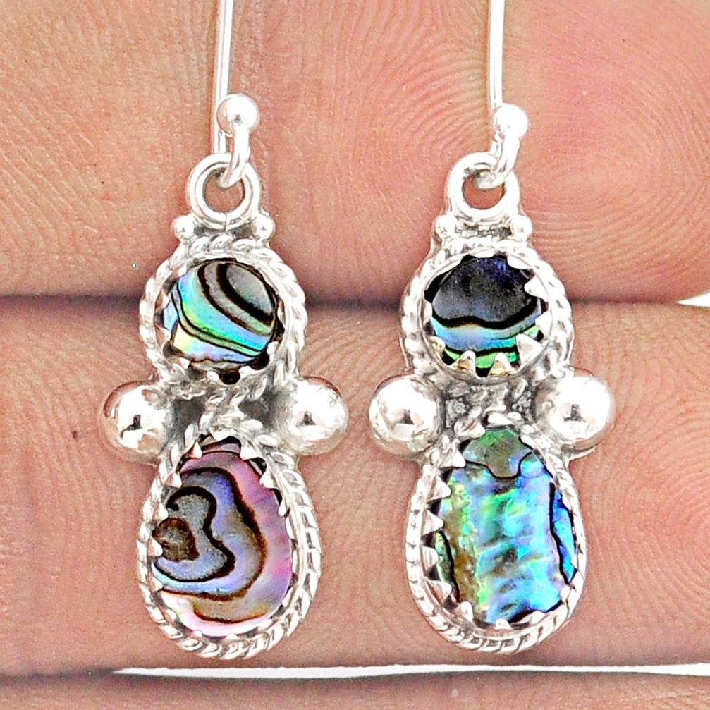 4.90cts natural green abalone paua seashell 925 silver dangle earrings u31733