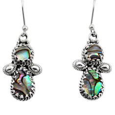 4.69cts natural green abalone paua seashell 925 silver dangle earrings y88298