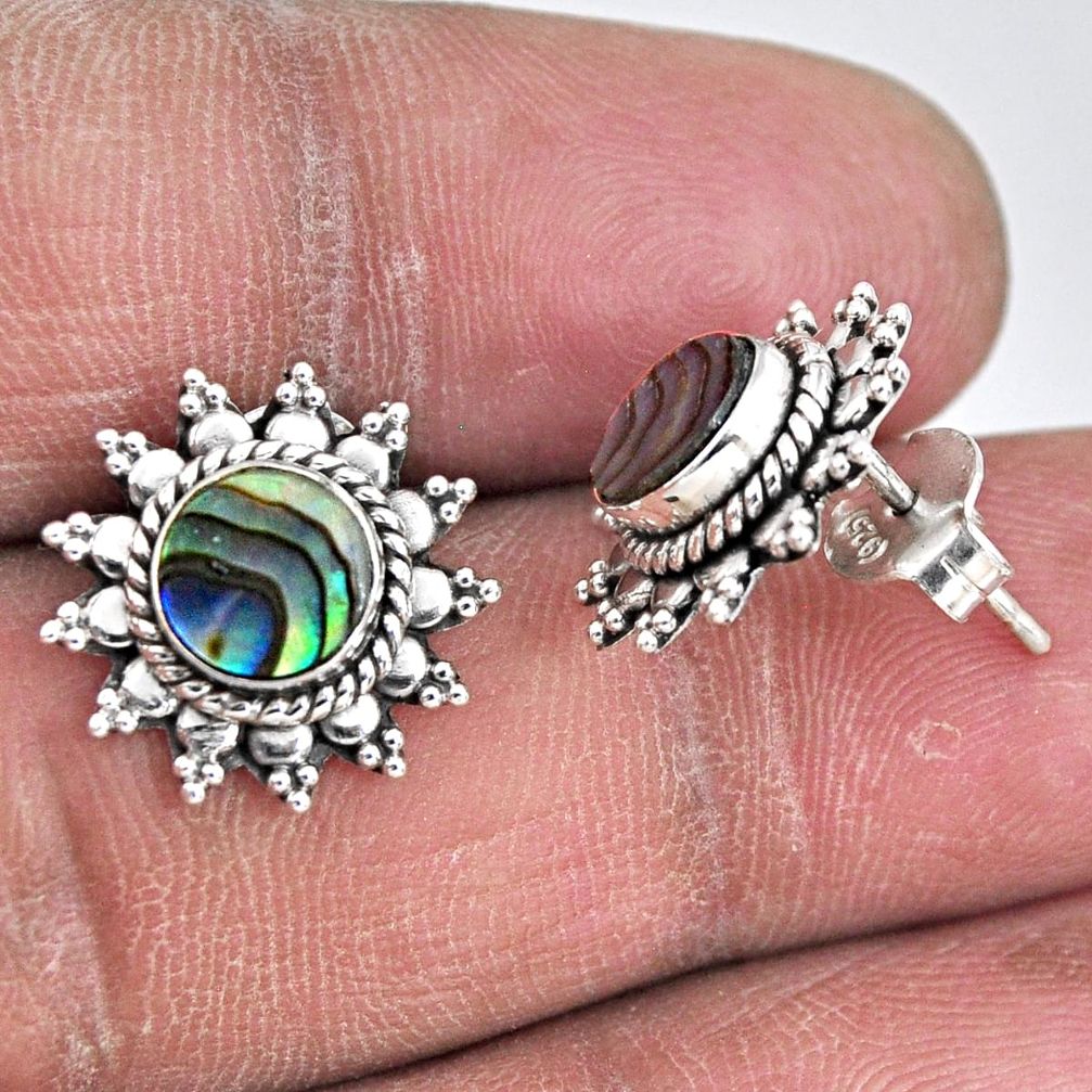 2.09cts natural green abalone paua seashell 925 silver stud earrings r55154