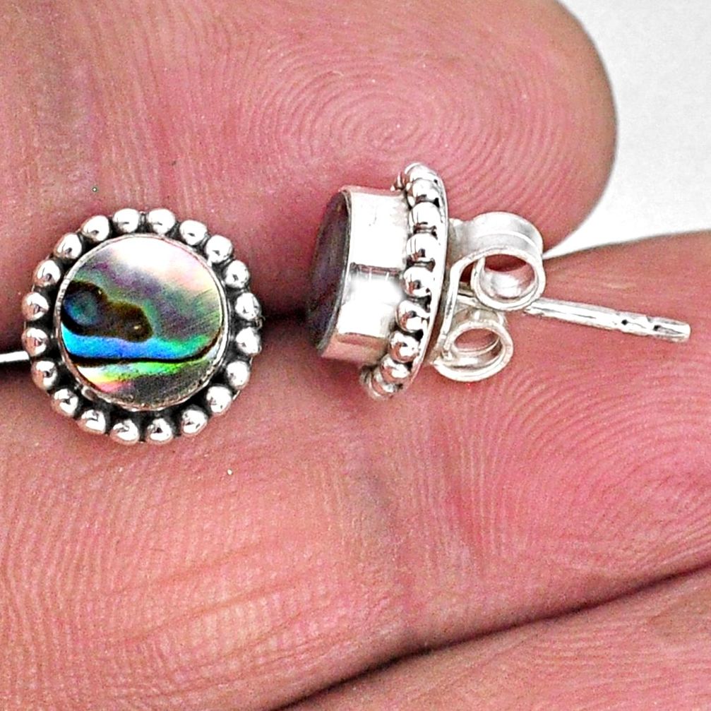 3.01cts natural green abalone paua seashell 925 silver stud earrings r59593