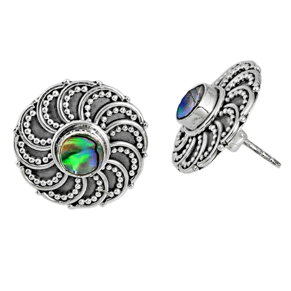 1.22cts natural green abalone paua seashell 925 silver stud earrings r59711