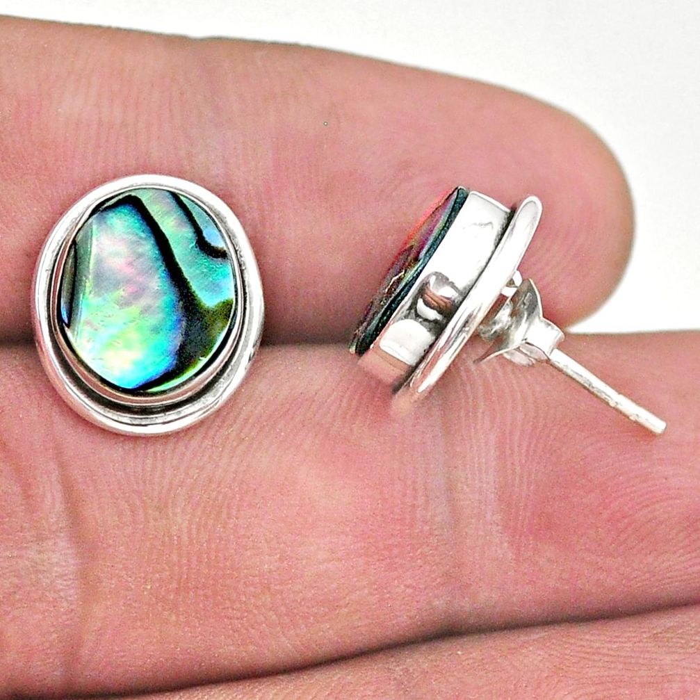 7.22cts natural green abalone paua seashell 925 silver stud earrings t47270