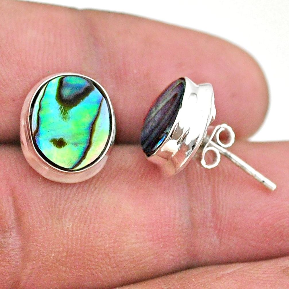 6.83cts natural green abalone paua seashell 925 silver stud earrings t47276